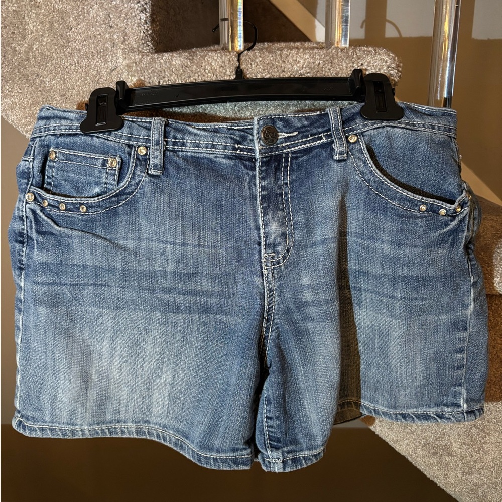 Earl Jeans Blue Jean Shorts with Distressed Finish